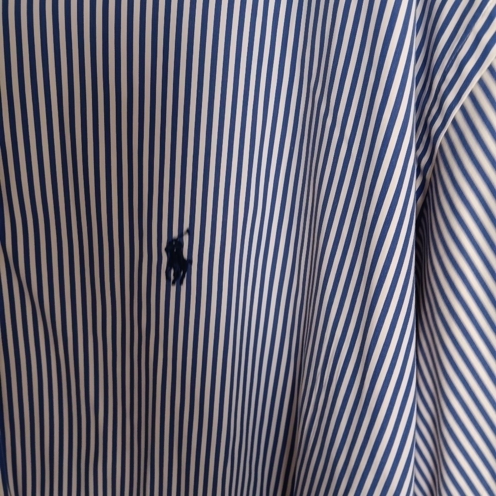 Ralph Lauren Blake Men's Blue White Stripe  Long Sleeve Collared Shirt. Size XL - Picture 3 of 5